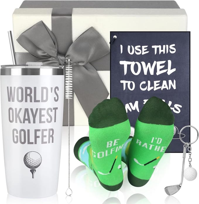 Golfcadeau Set voor Mannen: Beker, Golfhanddoek, Sokken en Sleutelhanger