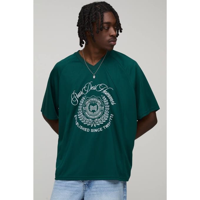 Oversized Mesh Geborduurde Hockey Top Met Panelen | Forest | Size Medium
