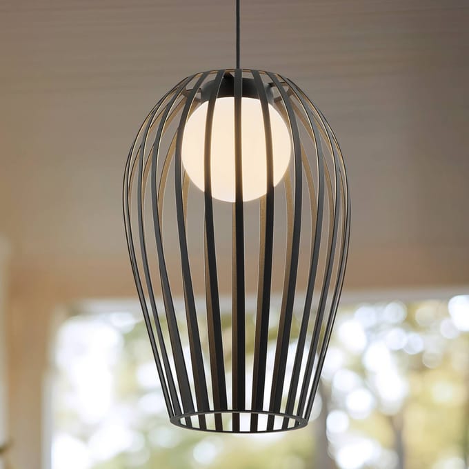 Lucande - Hanglampen buiten - 1licht - Metaal, acryl - H: 46 cm - E27 - zwart, wit