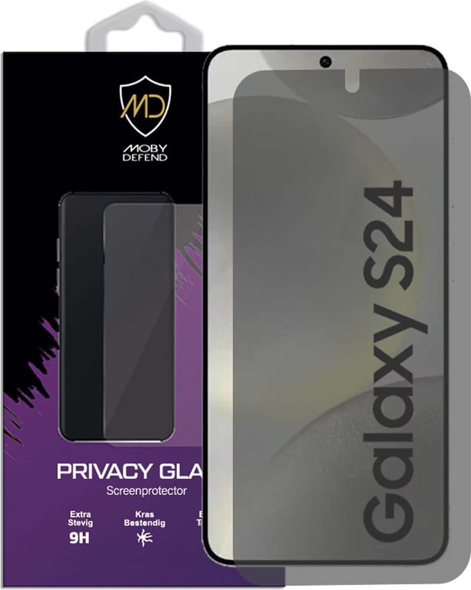 MobyDefend Screenprotector - Geschikt voor Samsung Galaxy S24 - HD Privacy Glass Screensaver