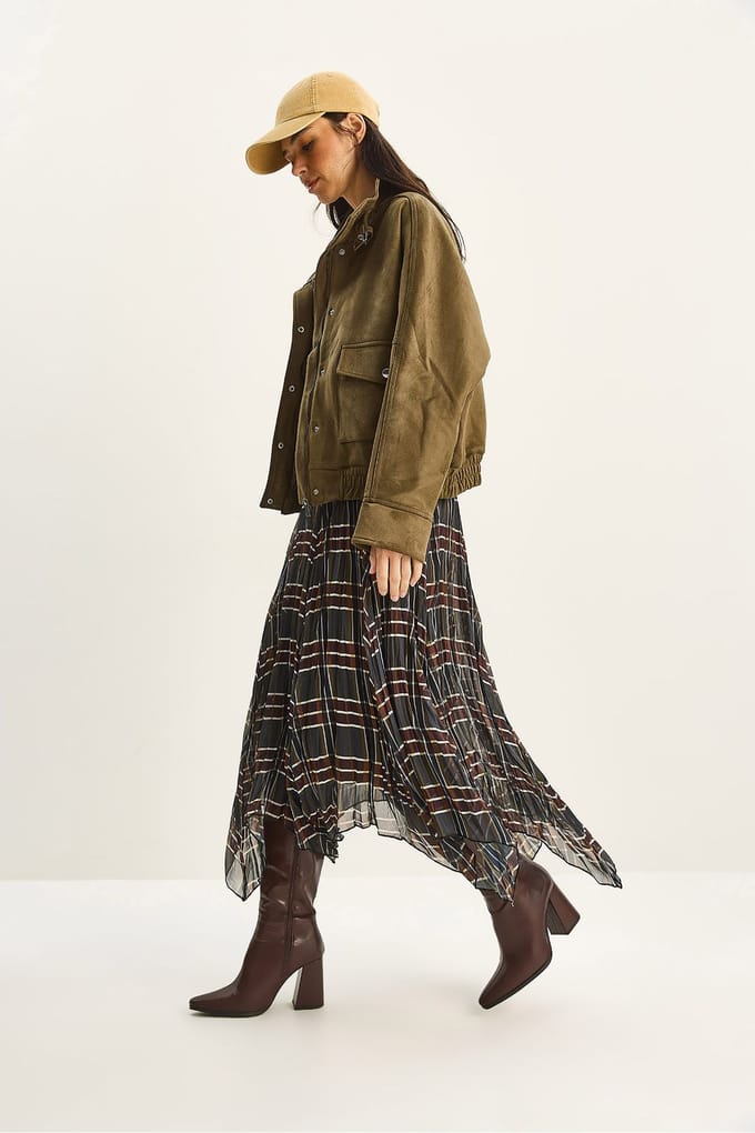Geruite Midi Rok met Voering