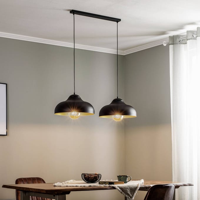 Hanglamp Basca, buitenkant zwart, binnenkant goudkleurig, 2-lamps.