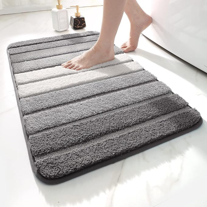 Badmat, 60 x 90 cm, antislip, super absorberend water, machinewasbaar, microvezel absorberende badkamervloermat, grijs