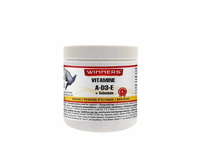 Belgian Winners Vitamine A-D3-E 250g - supplement voor duiven - kweek, vruchtbaarheid, groei, conditie