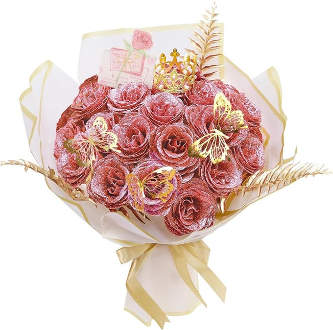 24 Rozen Kunstbloemen Glitter Boeket DIY Set voor Valentijnsdag en Bruiloft