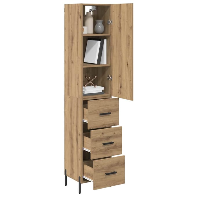 vidaXL - Highboard - Artisan - Eiken - 34,5 - x - 34 - x - 180 - cm - Bewerkt - hout
