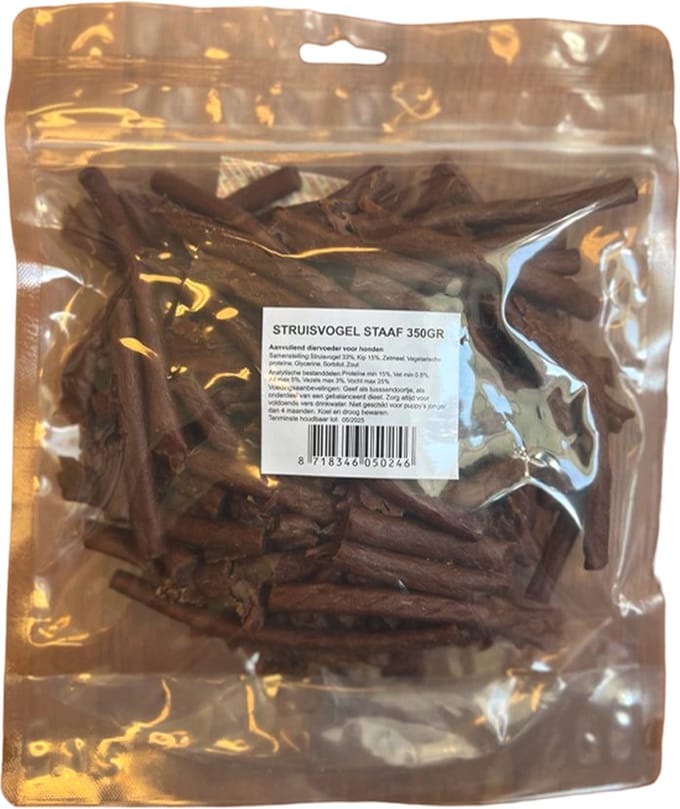 dog and cat - hondensnack - 350 gr struisvogelstaafjes - lekker en gezond