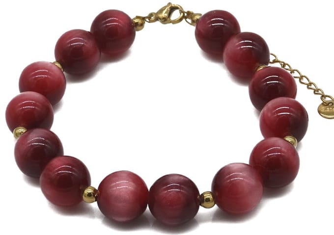 Armband - RVS en acryl kralen - paars - dames