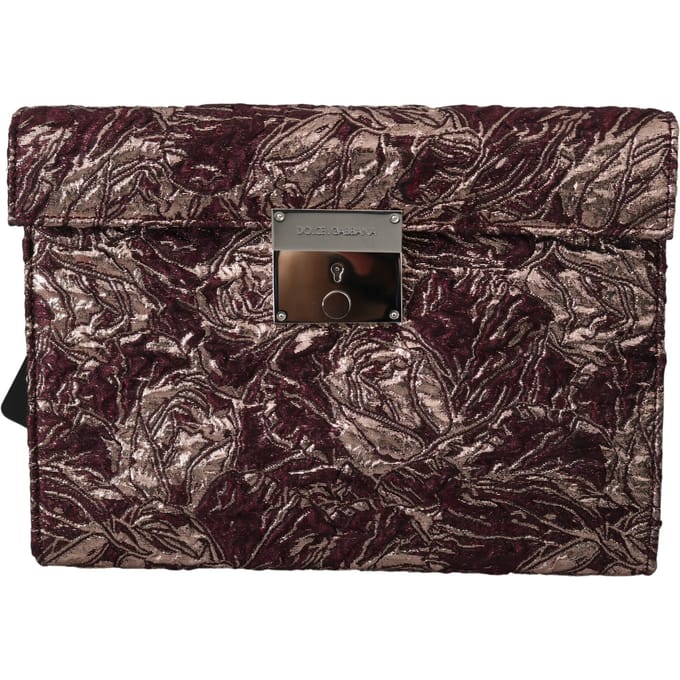 Dolce & Gabbana Bordeaux Jacquard Leren Documenten Aktetas voor Heren