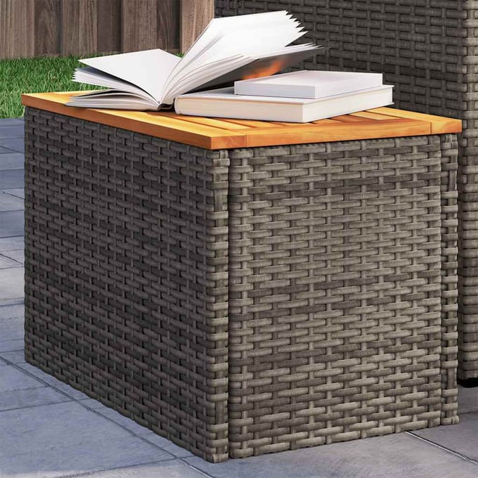 vidaXL - Tuinbijzettafels - 2 - st - 55x34x37 - cm - poly - rattan - en - hout - grijs