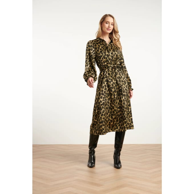 Smashed Lemon Midi shirtjurk met luipaardprint in army en zwart |