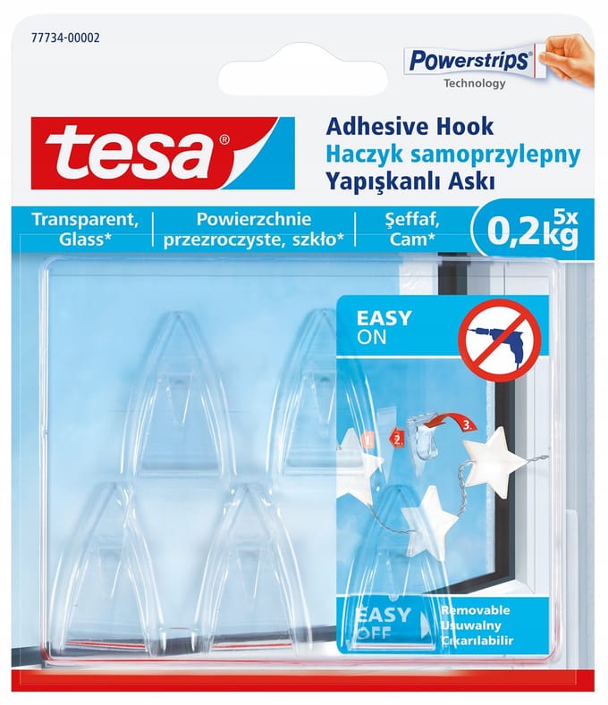 Tesa Powerstrips Serie - Decoratieve Zelfklevende Haak - Transparant - 200g - UV-bestendig