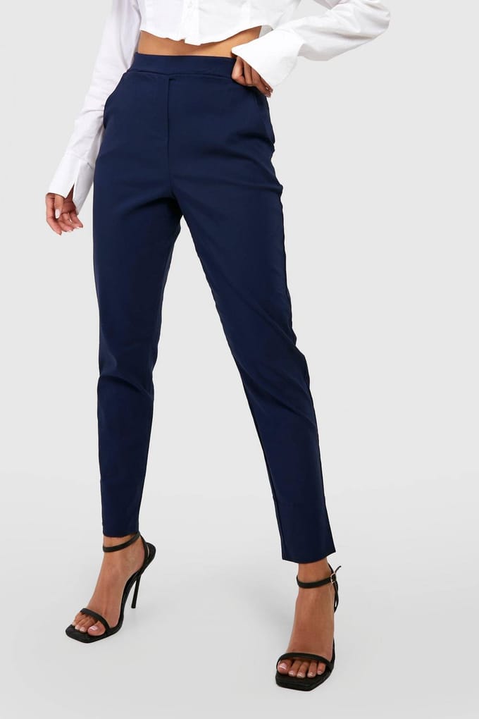 boohoo Dames Super Stretch Tapered Tailored Trouser | Marineblauw | Maat: 36