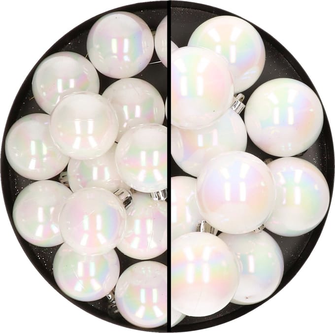 28x stuks kunststof kerstballen parelmoer wit 4 en 6 cm - Kerstversiering