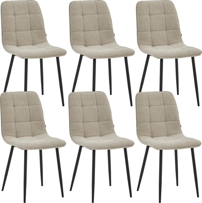 Colenis - Ela Eetkamerstoel - Set Van 6 - Beige - Bouclé - Design
