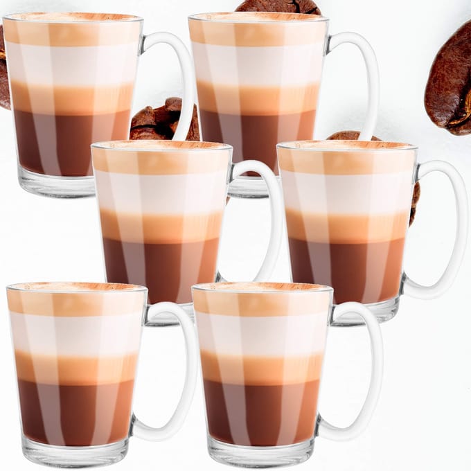 Springos Koffie- en theeglazen Set van 6 - Handvat - 300 ML
