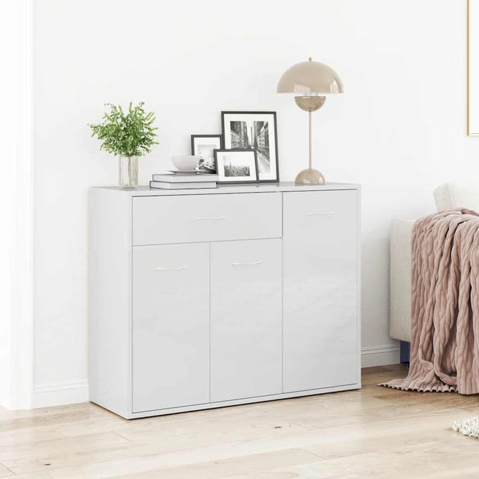 vidaXL - Dressoir - 88x30x70 - cm - bewerkt - hout - hoogglans - wit