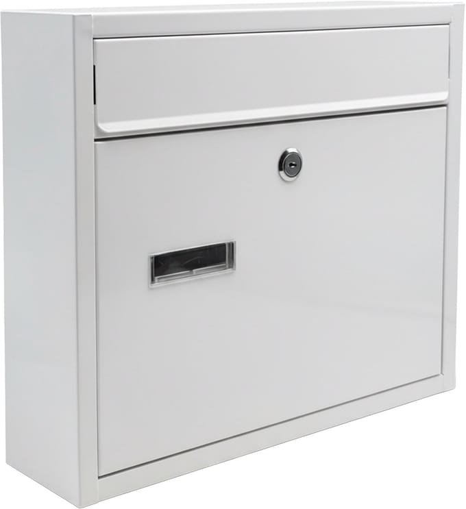 Brievenbus met slot - 31 x 36 x 10 cm - metaal - wit