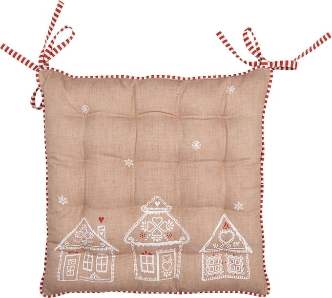 Clayre & Eef Stoelkussen Foam 40x40x4 cm Bruin Katoen Gingerbread house