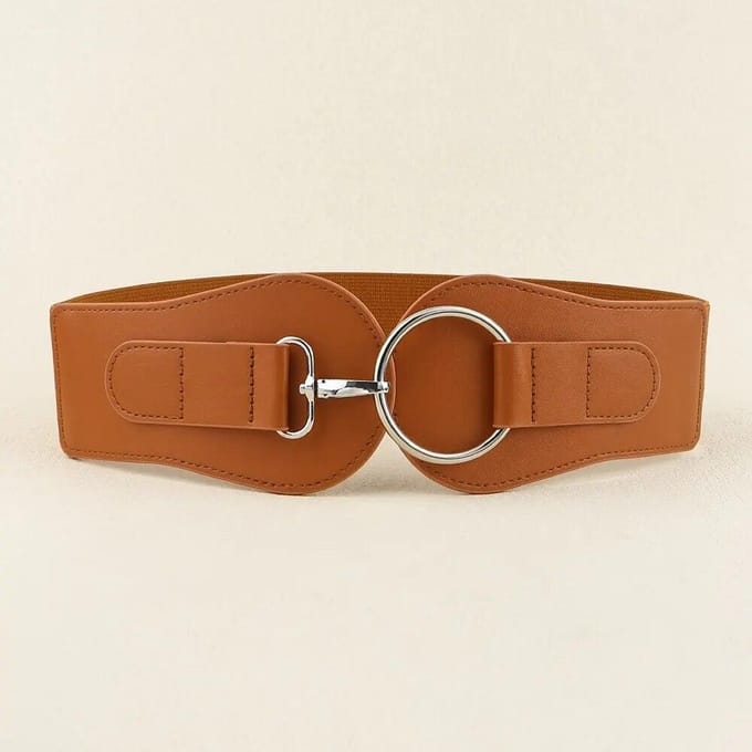 Ceinture de taille pour femme, 1 pièce, à la mode, pour robe embellie, large, élastique marron