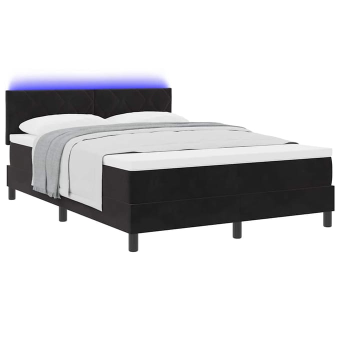 vidaXL - LED - Box - Spring - Bed - met - hoofdeinde - Zwart - 140 - x - 200 - cm - Fluweel