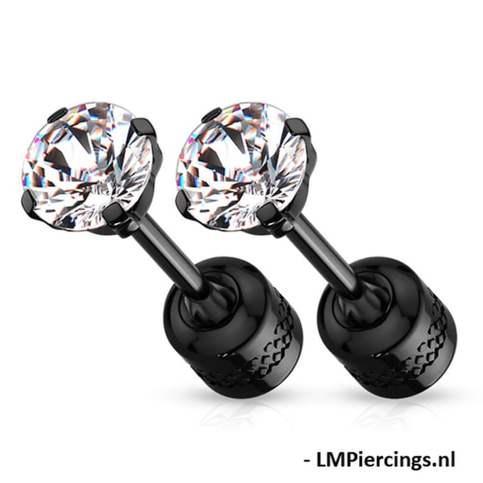 Oorbellen 2-zijdig te dragen 0.8x3 - zwart - LMPiercings