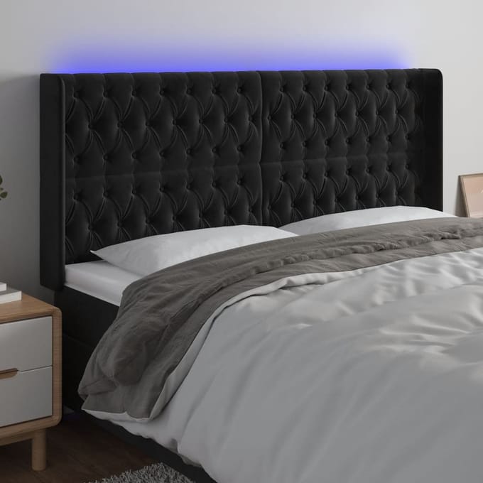 vidaXL - Hoofdbord - LED - 203x16x118/128 - cm - fluweel - zwart