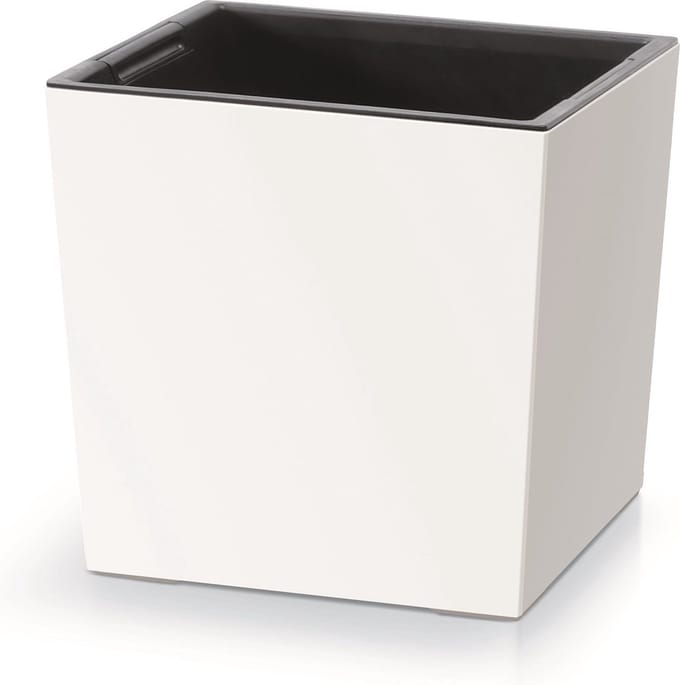 Prosperplast - Vierkant Bloempot met inzet - 29,5 cm x 29,5 cm x 29 cm - Wit