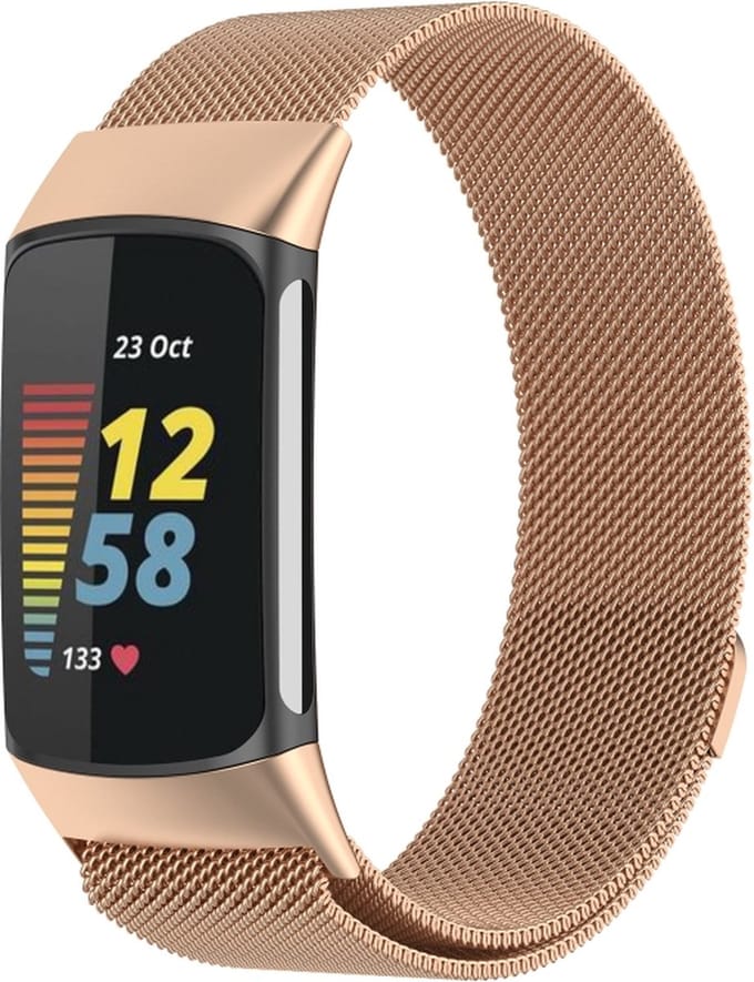 Milanees bandje - geschikt voor Fitbit Charge 5 / Charge 6 - rosegoud
