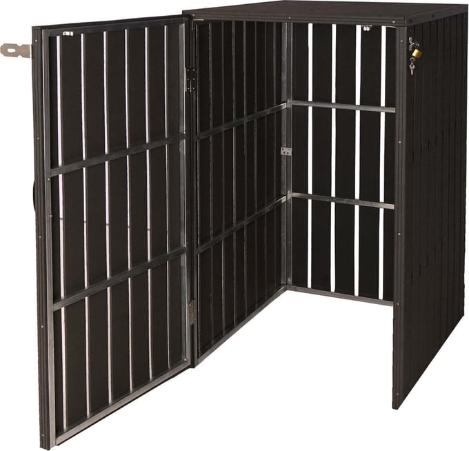 XL 1/2 WPC afvalbakdeksel MCW-J28, afvalbak, metaal houtlook, uitschuifbaar ~ antraciet