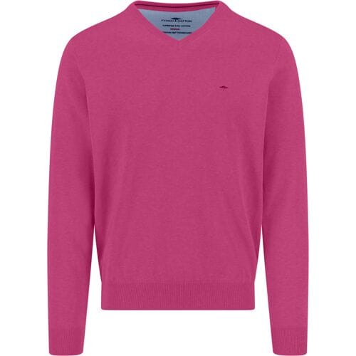 Fynch-Hatton Trui Solid Color Superfine 3-Ply Cotton V-Neck Malaga / male