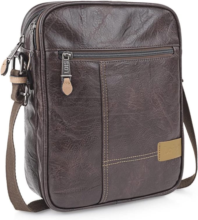 Heren Schoudertas Bruin Compact Canvas en Kunstleer