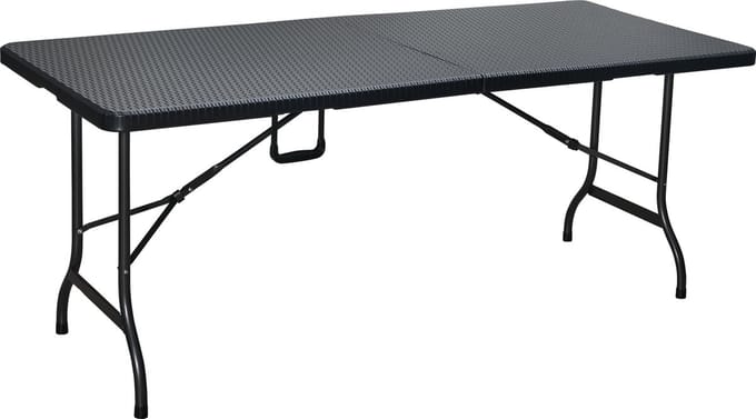 ERRO Tuintafel – Campingtafel – Inklapbare Tafel – Luxe Zwart Wicker Design – 180 x 74 cm
