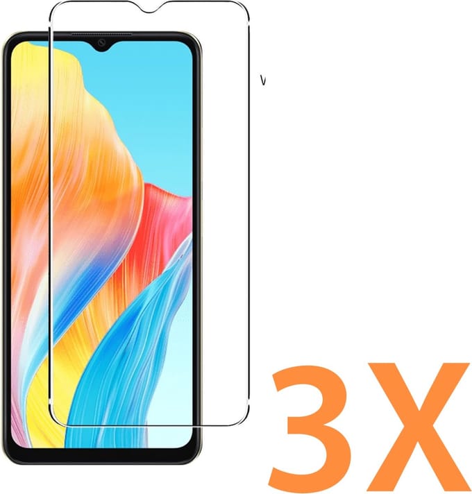 Glasplaatje Geschikt voor: OPPO A58 5G - 3x Screenprotector - screen protector - glas - bescherm - beschermglas