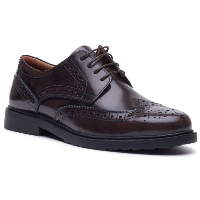 Hush Puppies Verity Hi-Shine Leren Dames Chocolade Brogues Schoenen