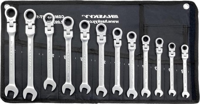 Ratchet spanner set - 12 piece with hinge - 8-19 mm