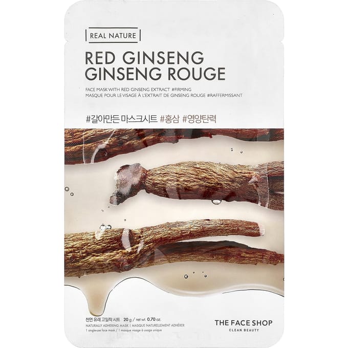 The Face Shop, Real Nature, Schoonheidsmasker, Rode Ginseng, 1 vel, 20g (0.70oz) white