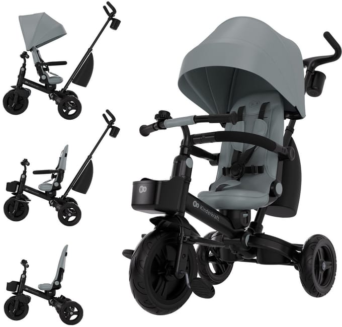 Kinderkraft AVEO 2 PLUS - Driewieler - 360° Draaibare Zitting - Grijs