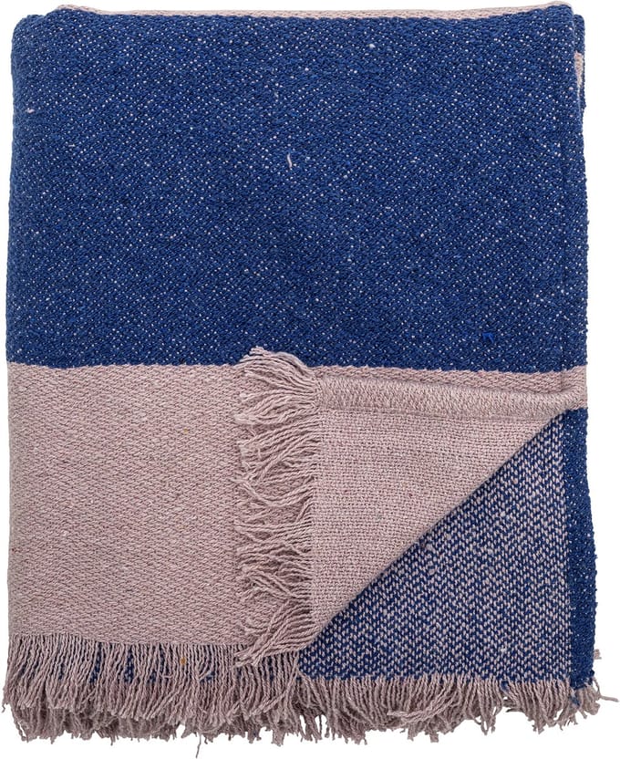 Bloomingville Cadeo Plaid - Blauw - Gerecycled Katoen