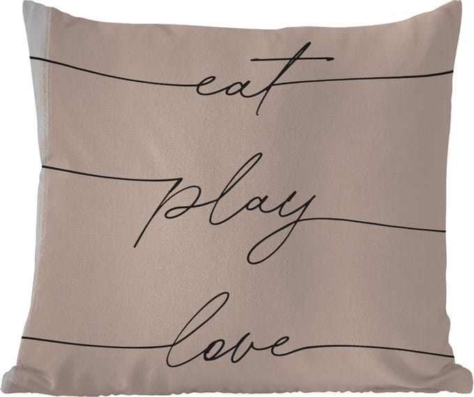 Buitenkussen - Tekst - Quotes - Eat play love - Eten - 45x45 cm - Weerbestendig