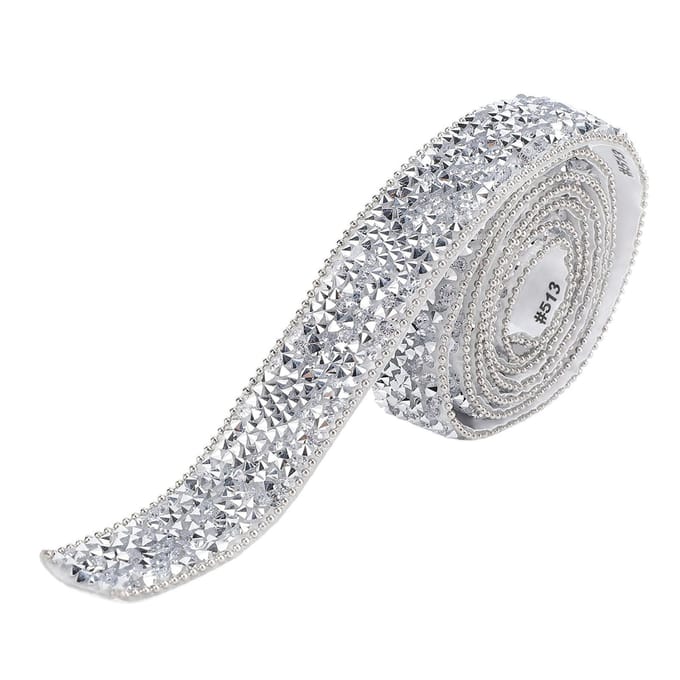 2 stuks 0,8 inch Zilver Hars Strass Strip Zelfklevend 1 Yard Decoratieve Glitter Bling Linten gray