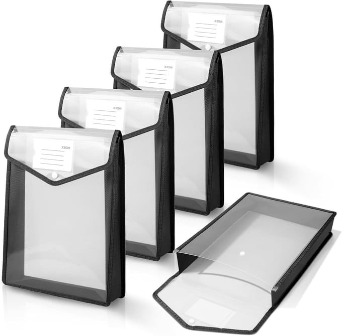 Set van 5 A4 Documentmappen met Perforatie, Labels en Drukknopen voor Documentorganisatie en Bescherming