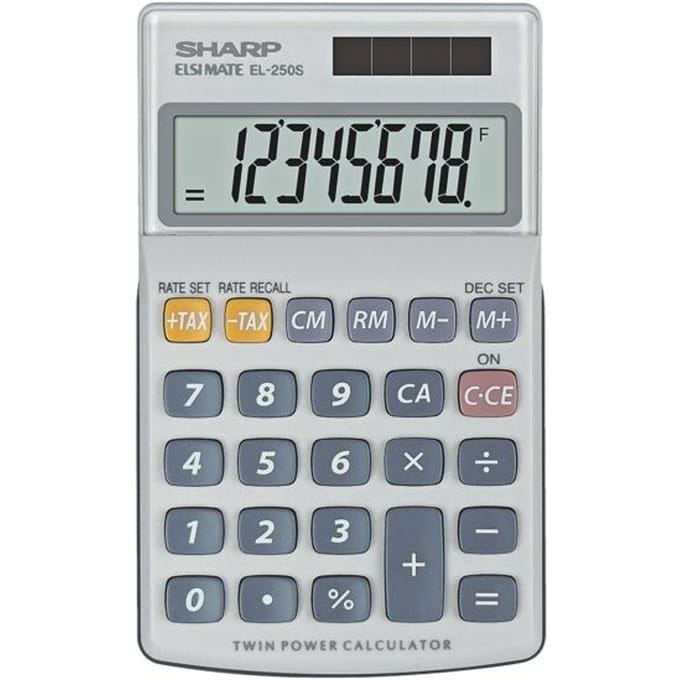 Sharp rekenmachine - grijs - 8 digit - 1x LR54 batterij