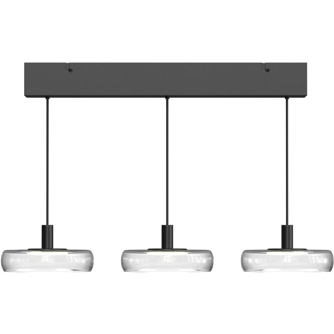 Maytoni LED hanglamp FLOAT, transparant/zwart, 3-lamps, 68 cm, glas/metaal