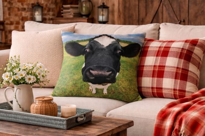 Canvas Countryside Cows Collection Kussenhoes - Koe - Koeien - 45x45 cm