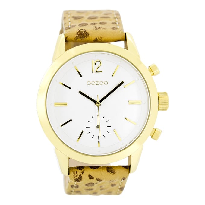 OOZOO Timepieces - Goudkleurige horloge met camel leren band - C8011