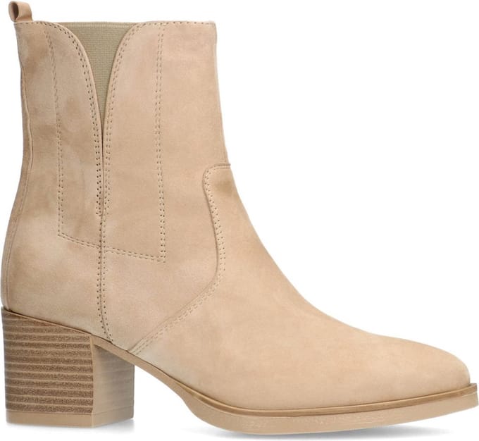 No Stress - Dames - Beige suède enkellaarsjes met hak - Maat 40