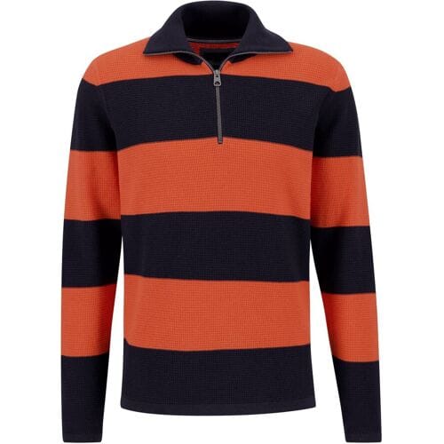 Fynch-Hatton Trui Troyer-Zip Structure Blockstripe Navy-Oranjerood / male
