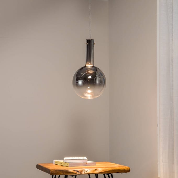 Eko-Light Hanglamp Toronto, glazen bol chroom-transparant, Ø 25 cm