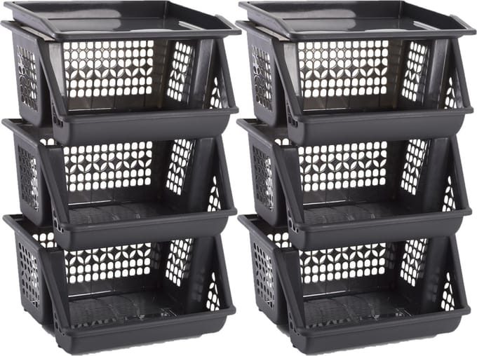 Plasticforte Opbergkrat - 4x - grijs - 3 vakken - 62 cm - Stapelkratten - Stapelbare manden